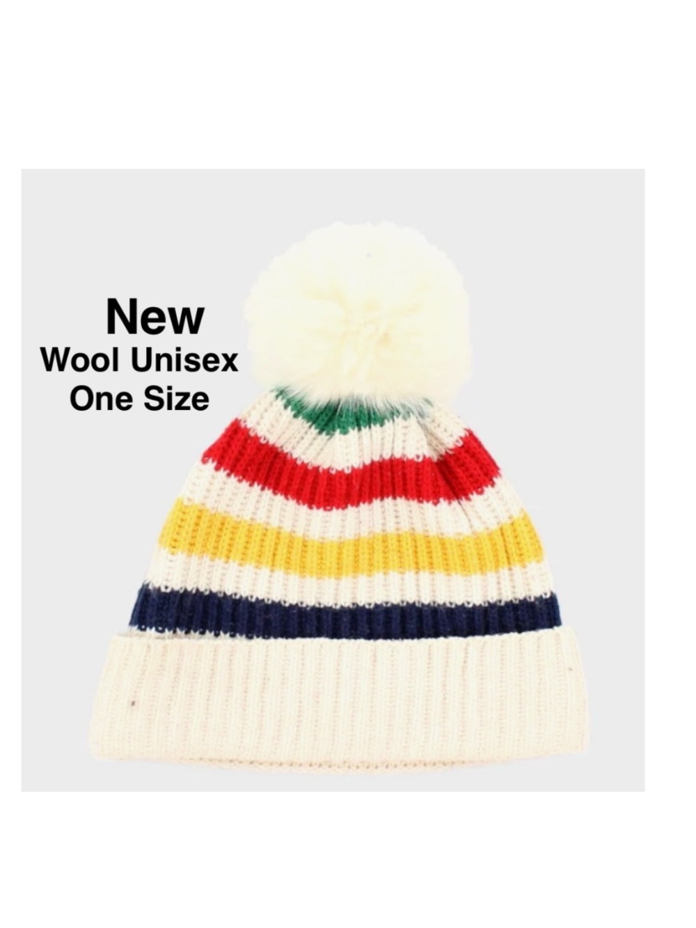 New HBC Stripes Wool Unsex Knit Pom Beanie  one size with tags ⭐️⭐️⭐️⭐️